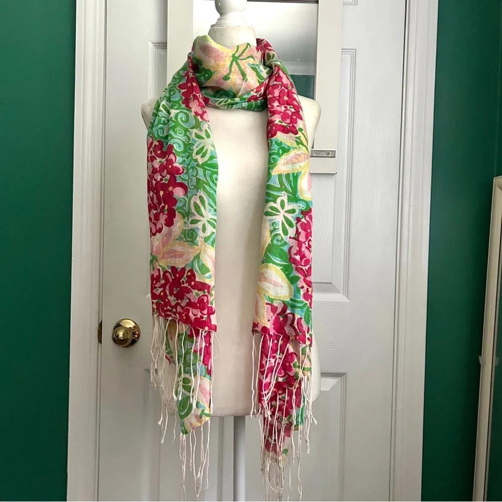 Lilly Pulitzer Silk/Cashjmere Floral Fringe Murfee Scarf